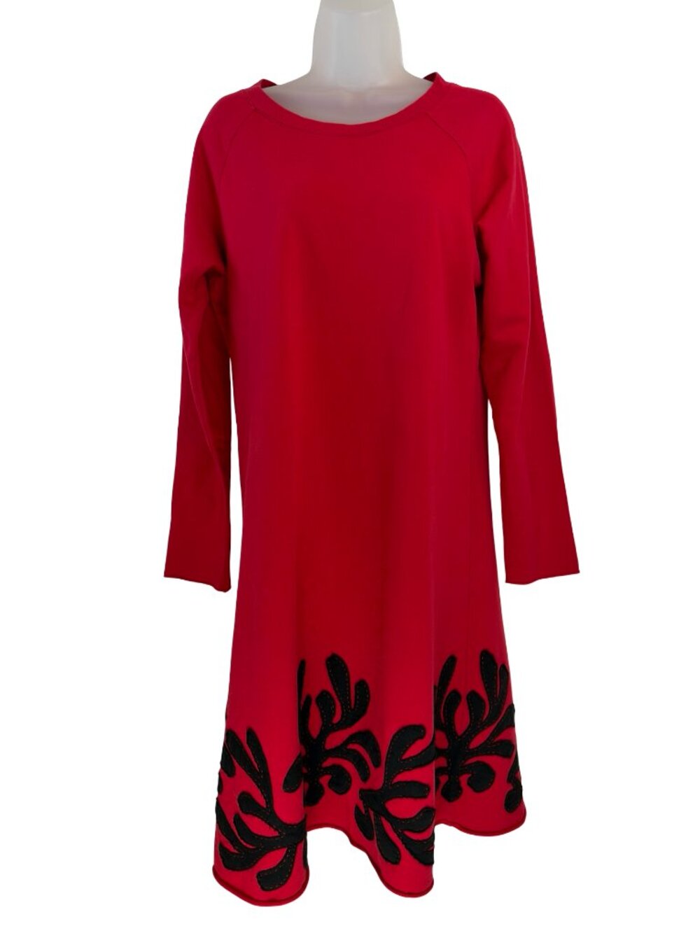 Alabama Chanin Red Jersey Long Sleeve Midi Dress Size XL